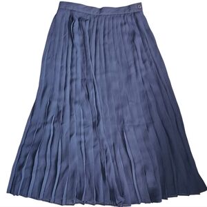 Vintage Country Suburbans Elegant Navy Blue Pleated Gauzy Flowy Long Skirt 12